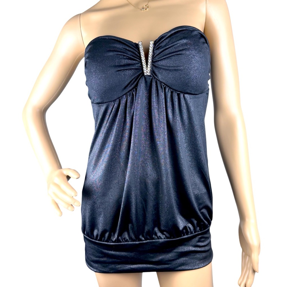 FOREVER 21 Black Strapless Top Sz M Rhinestone V Club Date Night Party Rave